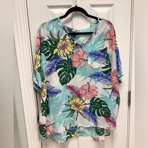 Jodifl Women’s SZ S Hawaiian Tropical coastal oversized lightweight breezy blous